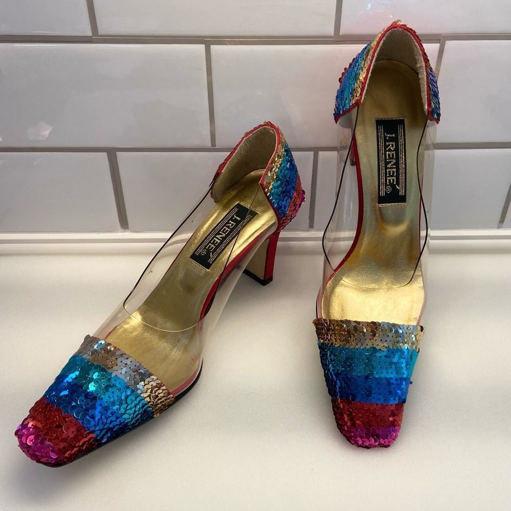 J Reneé”THE PERFECT 4th of July SHOE”Multicolored 2.5in Sequence Heels 👠 Size 8
